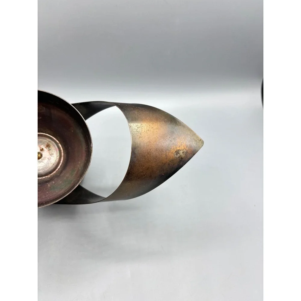Vtg Mid Century Modern Copper Brass Tone Metal Candle Holder Sculpture Art Decor